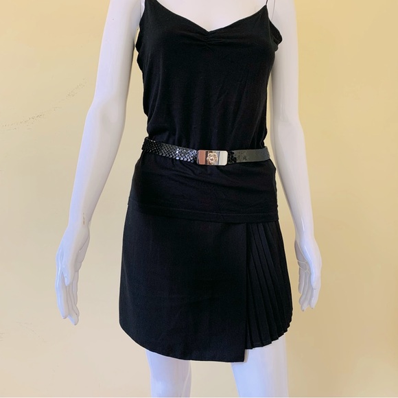 Black shiny sequined strechy elastic belt silver tone metal buckle adjustable XS - Picture 7 of 9